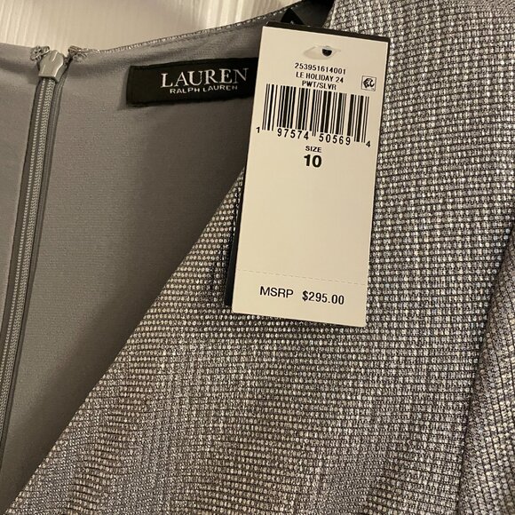 Lauren by Ralph Lauren Gown Womens Size 10 Silver Front Twist Detail Long Sleeve - Picture 5 of 6